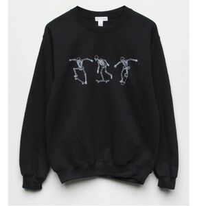 Full Tilt Black Skeleton Skateboard Graphic Crewneck Sweater Sweatshirt